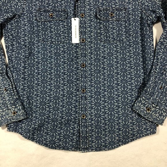 NEW Express Mens Medium Chambray Button Front Shirt Geometric Floral NWT $59.90 - Picture 3 of 13